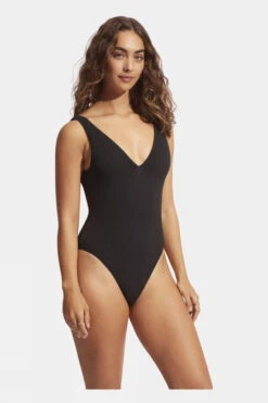 Seafolly Womens Deep V Neck One Piece Swimsuit